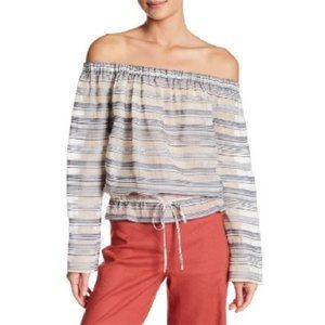 THEORY Odettah Off Shoulder Cotton/Silk Stripe Blouse Top Medium M